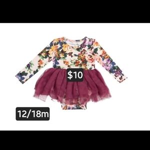 Angel Dear Floral Long Sleeve Dress with Purple Tulle Skirt